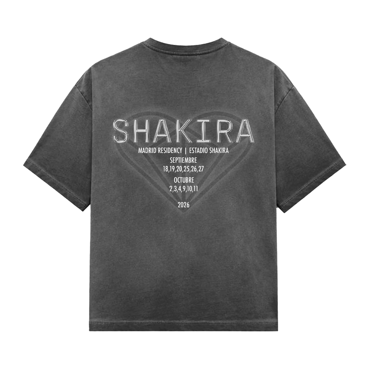 Camiseta gris carbón lavada Shakira Photo & Tour Dates
